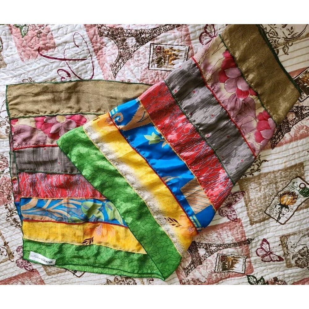 Darn Good Yarn‎ Silk Medley Scarf Reclaimed Sari Silk Floral 20×70 Inches